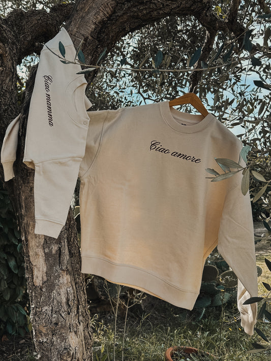 Felpa Donna "Ciao Amore" Vintage Oversize - Cotone Natural Premium