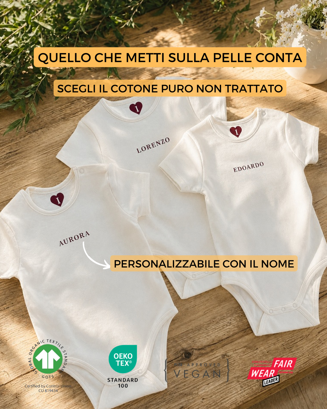 Body in cotone naturale personalizzabile con nome