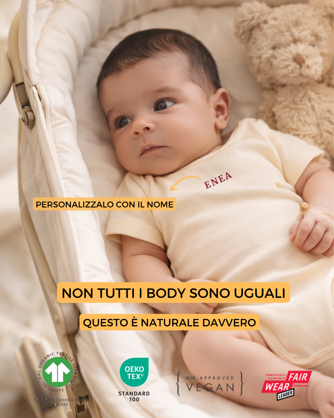 Body in cotone naturale personalizzabile con nome