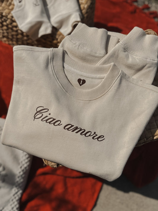 Felpa Donna "Ciao Amore" Vintage Oversize - Cotone Natural Premium